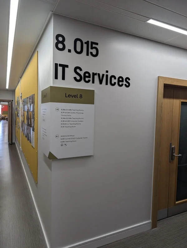 An image of the interior IT Services wayfinding signage.